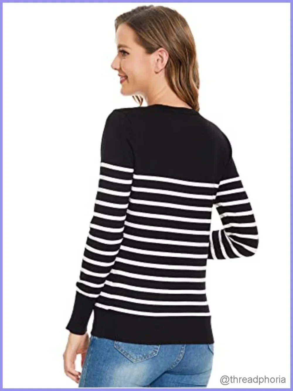 Women's Classic Crewneck Sweater with Buttoned Cuff - Lightweight Knit Pullover